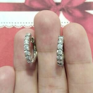 925 Sterling Silver Huggie Hoop Earrings Small Round Paved CZ Women Girls